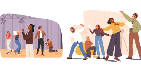 illustration de comédiens jouant au théâtre