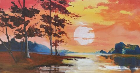 peinture de Borja avec un soleil couchant
